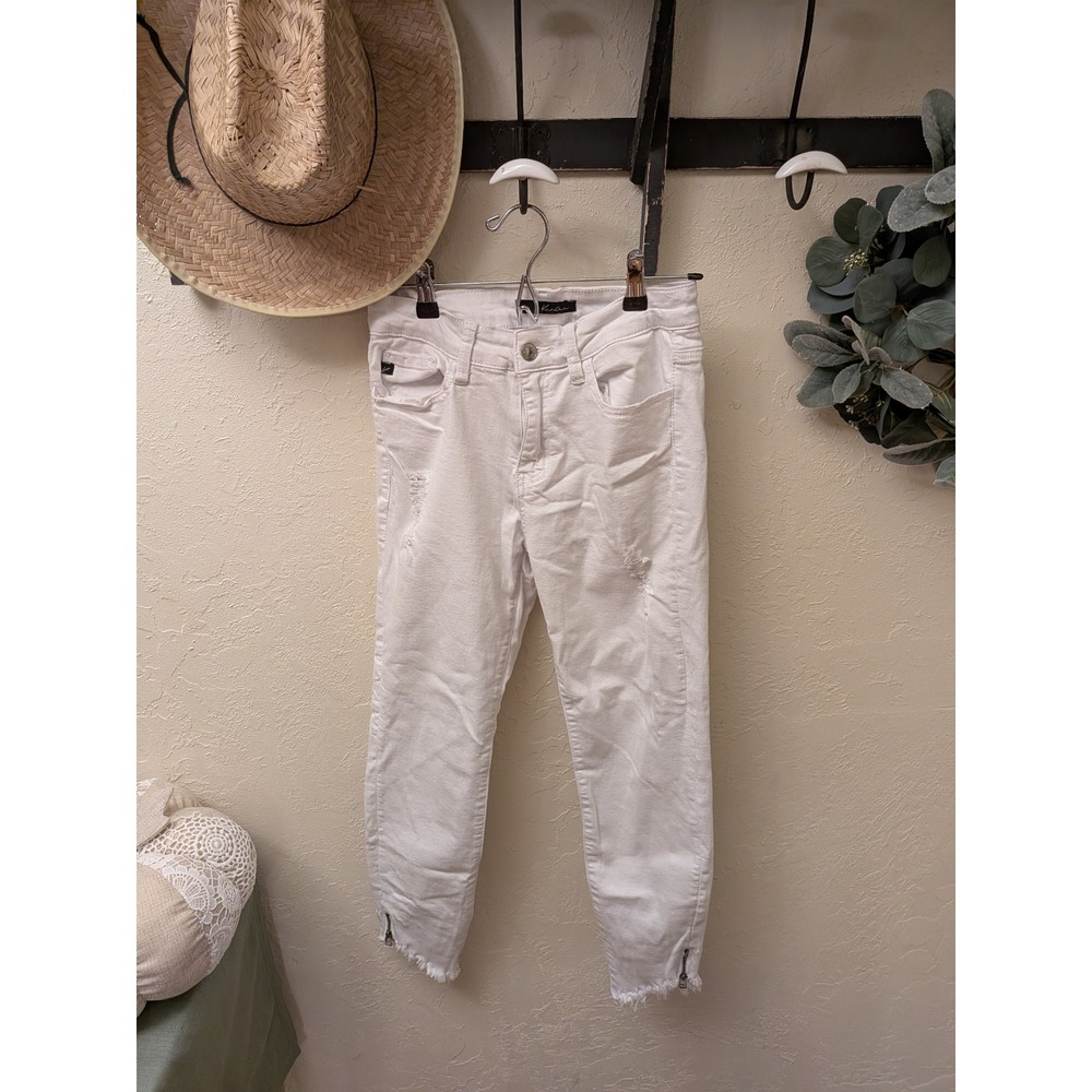 KanCan White Distressed Skinny Ankle Jeans Zipper Cuff Cut Raw Hemā W5 28